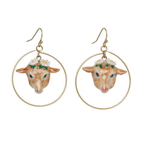 Goat Head Hoop Drop Earrings