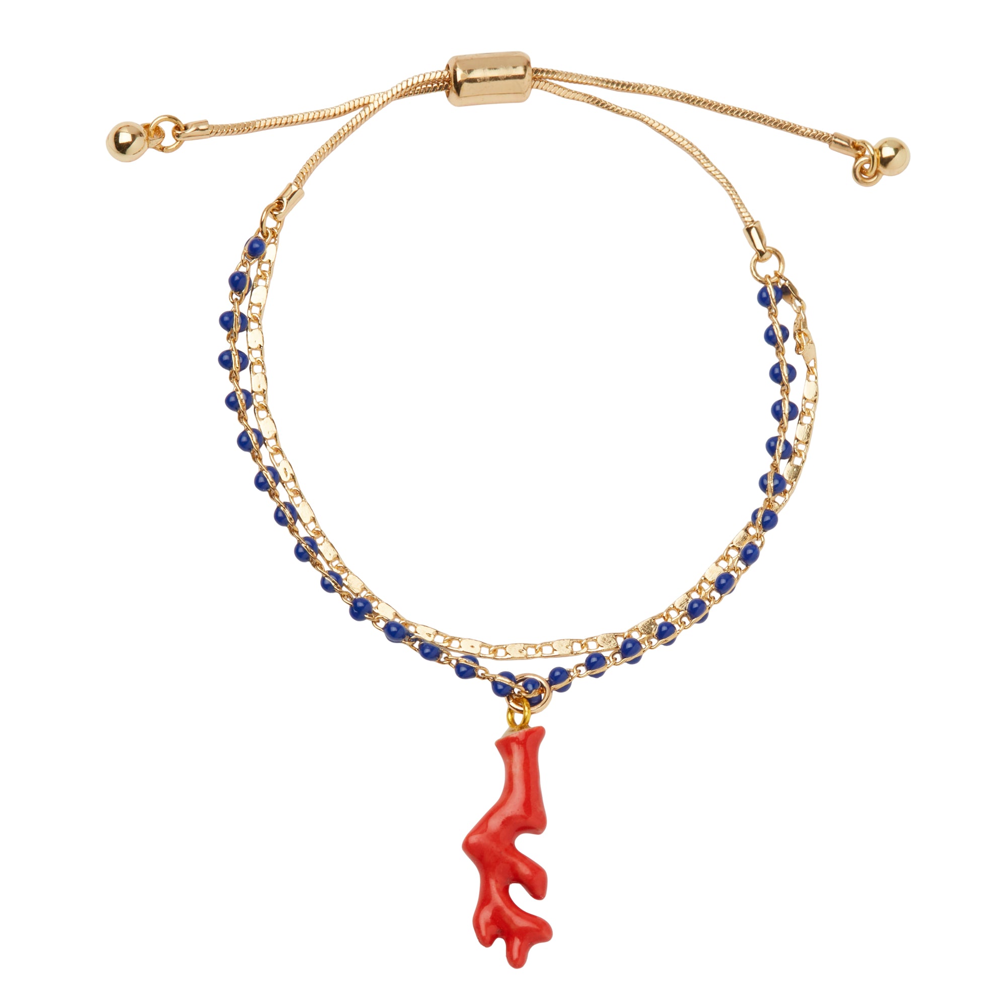 Small Red Coral Beaded Charm Bracelet