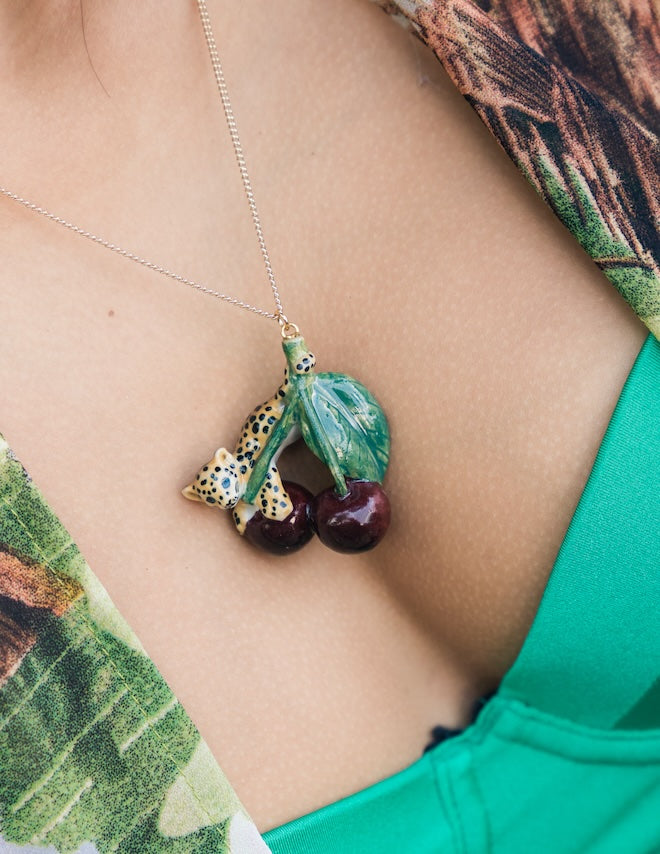 Small Cheetah Cub and Cherry Necklace