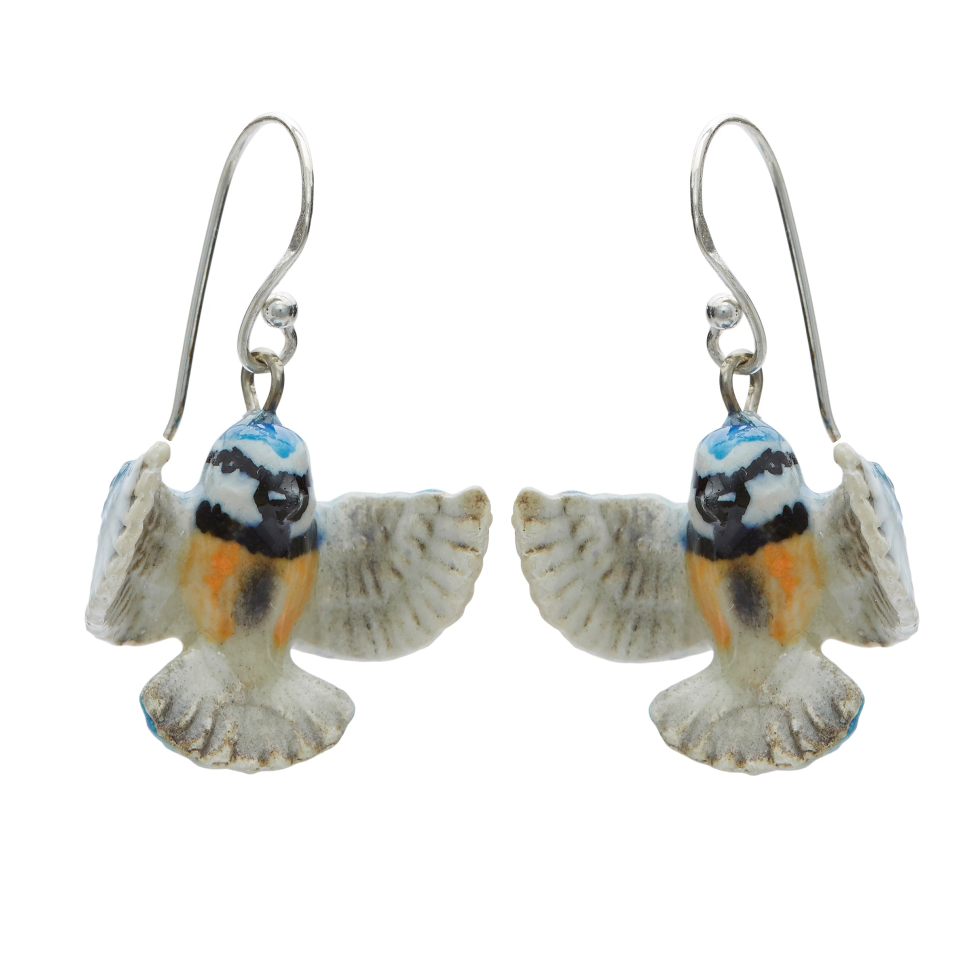 Tiny Flying Blue Tit Drop Earrings