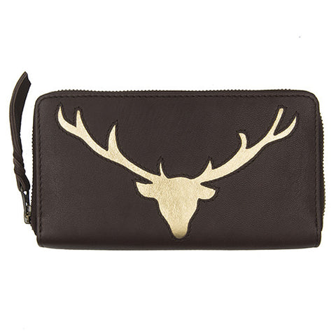 Spring Sale - Dark Chocolate Leather Stag Cut Out Purse