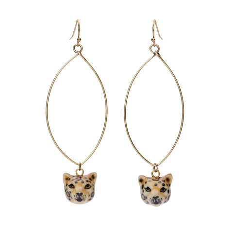 Oval Drop Leopard Earrings