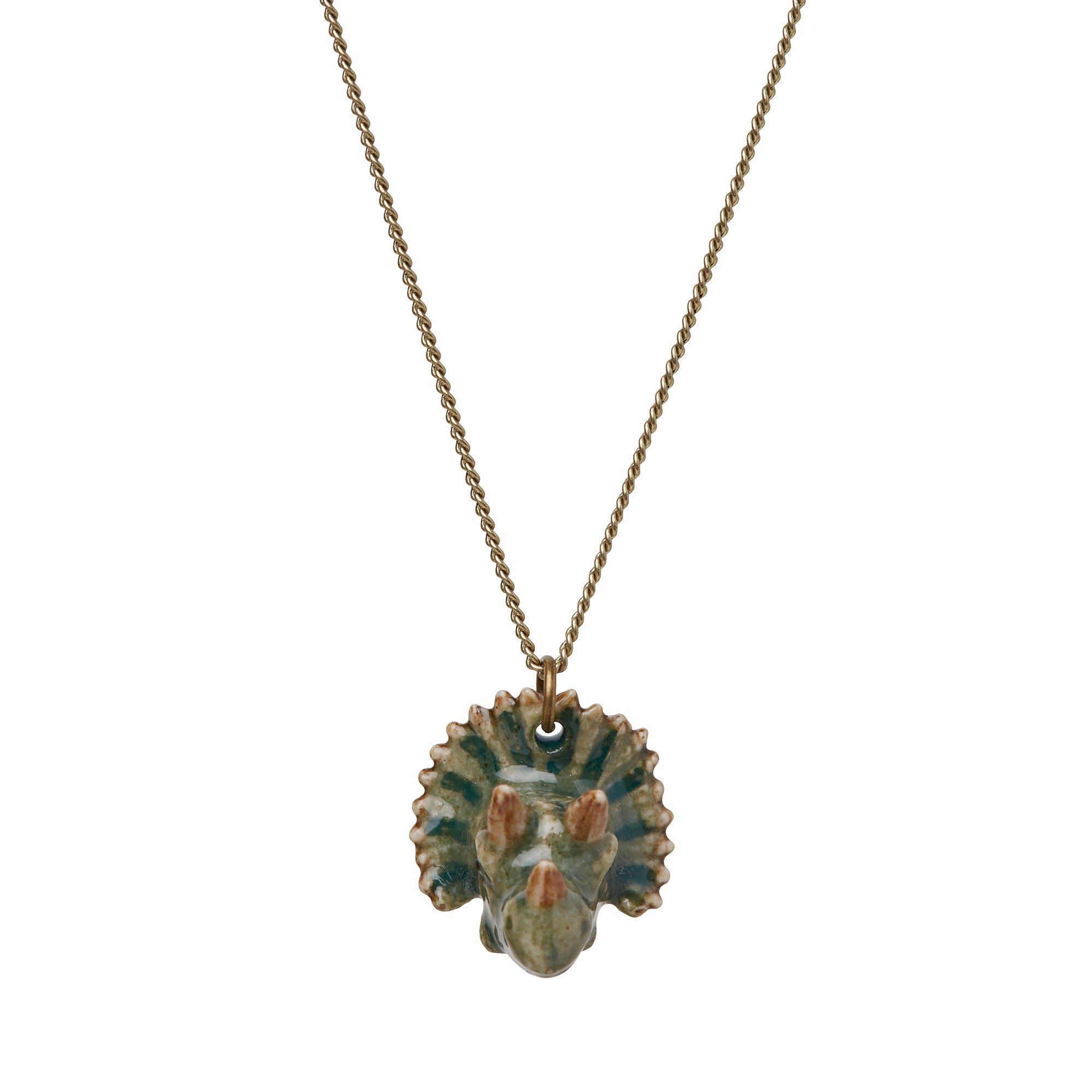 Small Green & Brown Triceratops Necklace