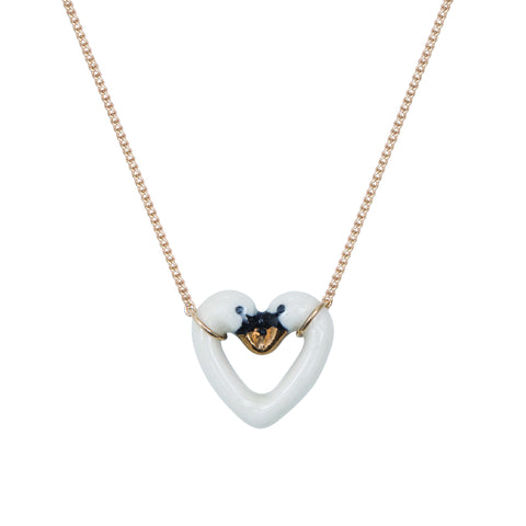 White and Gold Swan Heart Necklace