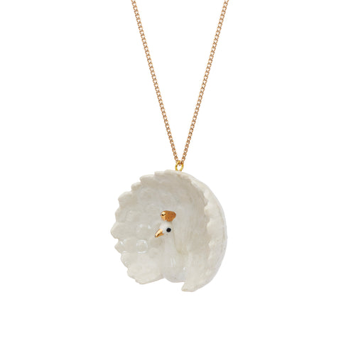 Spring Sale - White and Gold Peacock Necklace