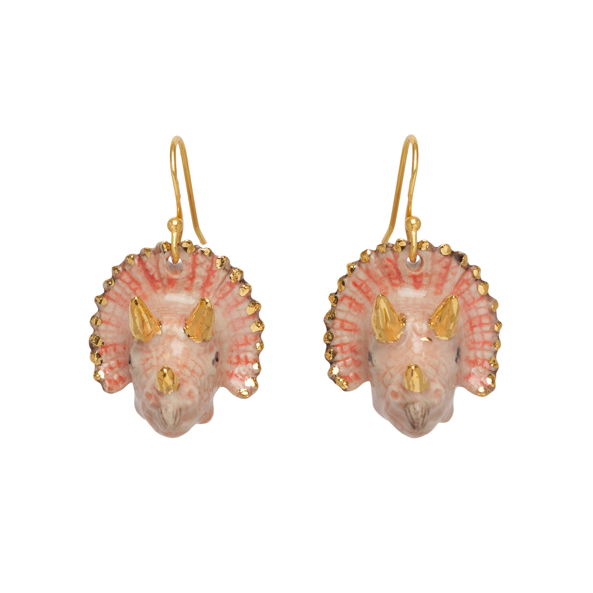 Peach &amp; Gold Triceratops Earrings