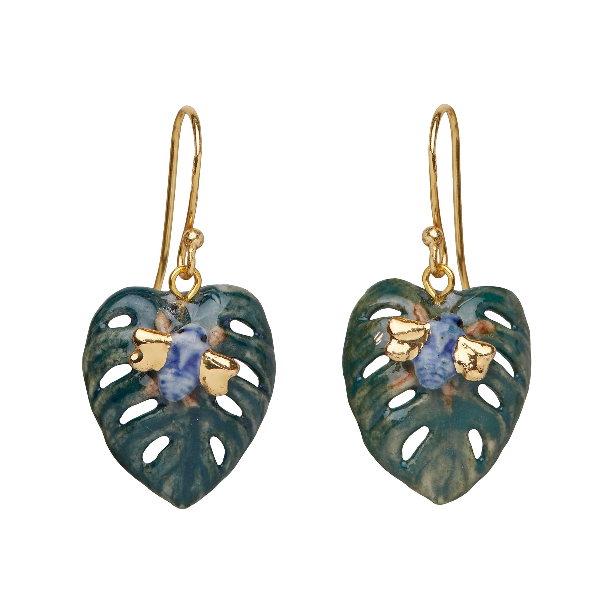 Bug on Leaf Drop Earrings