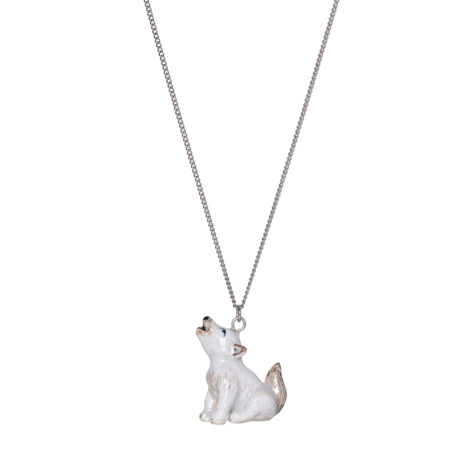 Tiny Howling Snow Wolf Cub Necklace