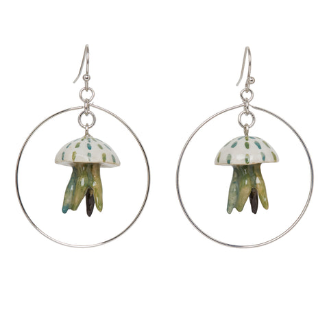 Green Jellyfish Hoop Earrings