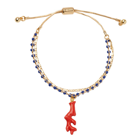 Small Red Coral Beaded Charm Bracelet