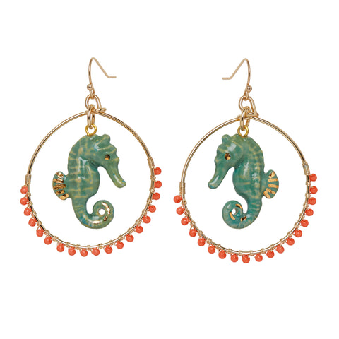 Seahorse Round Drop Beaded Earrings