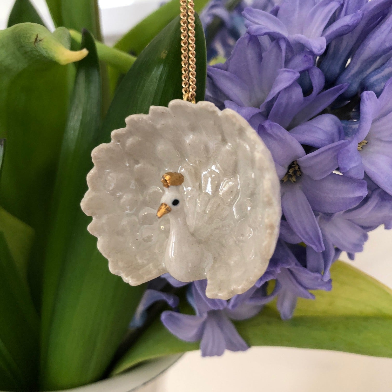 White and Gold Peacock Necklace, was £45