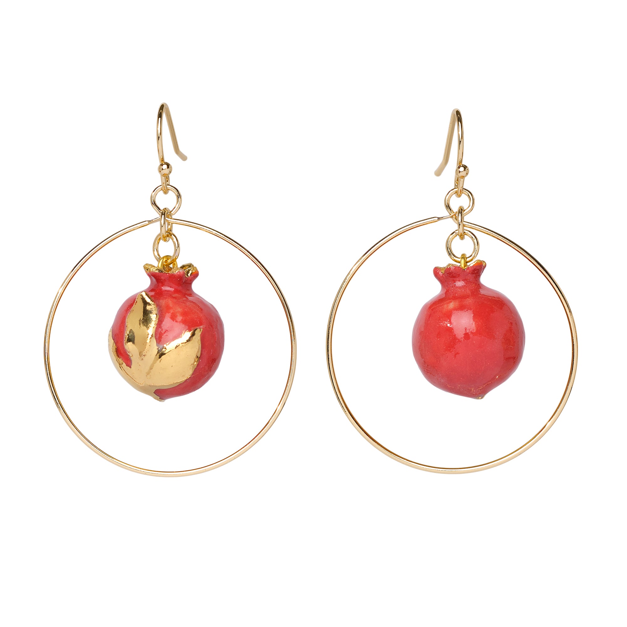 Golden Pomegranate Round Drop Earrings