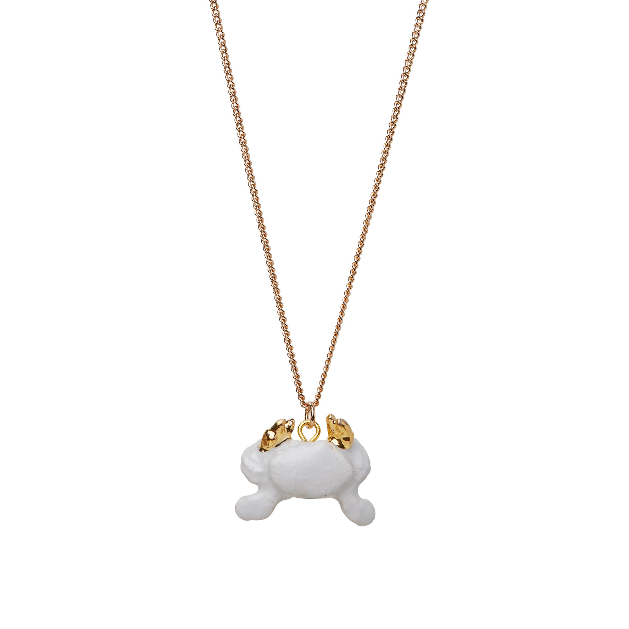 Tiny White Crab with Gold Claws Necklace