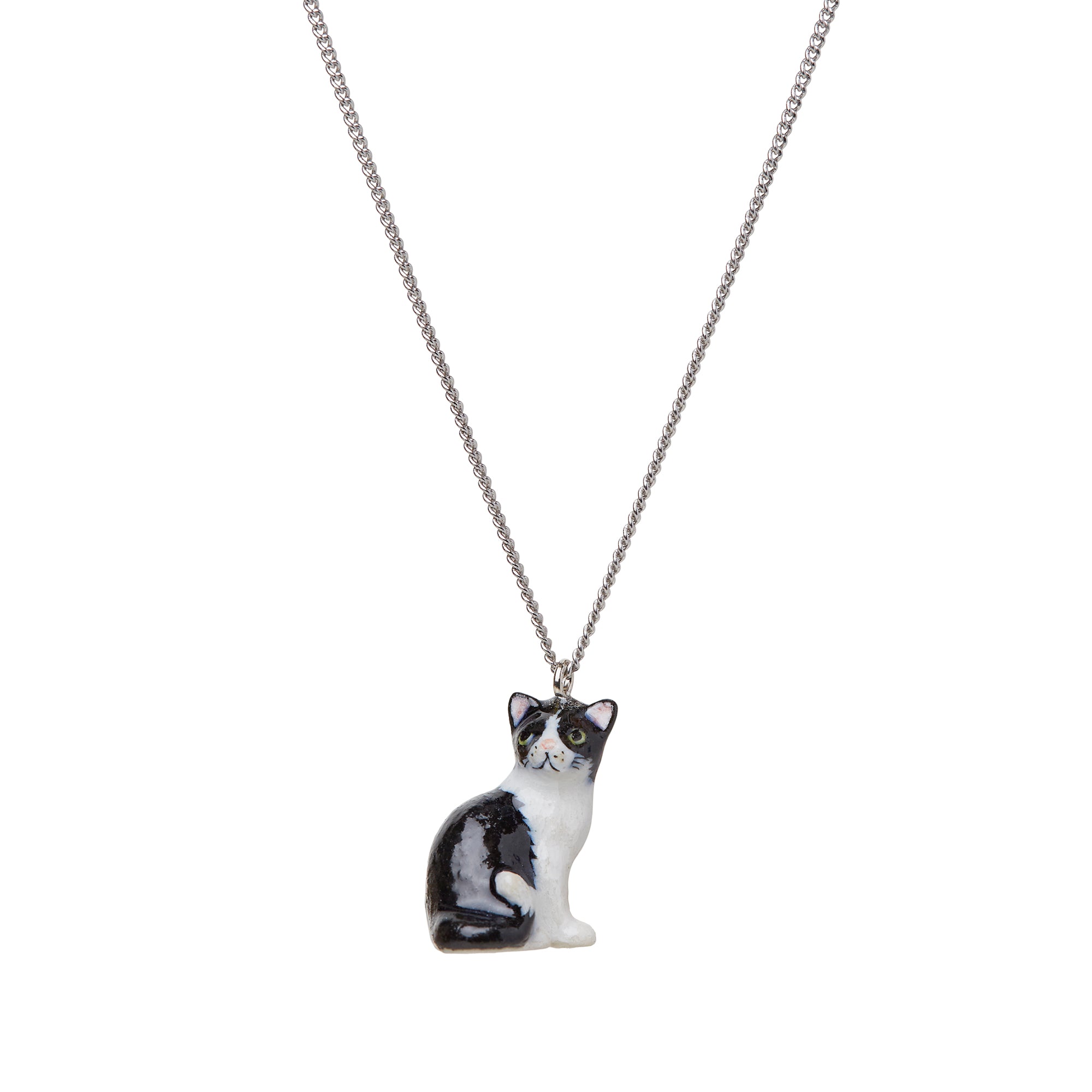 Tiny Black & White Cat Necklace