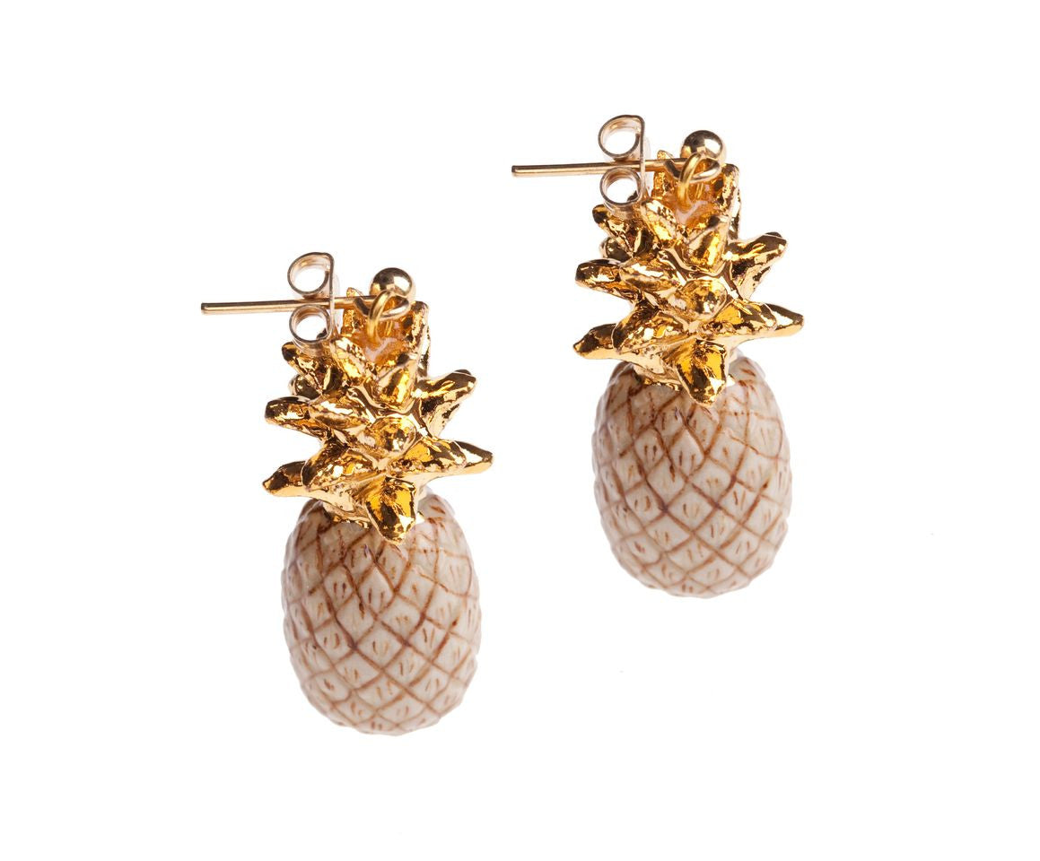 Pineapple Earrings With Gold Leaf