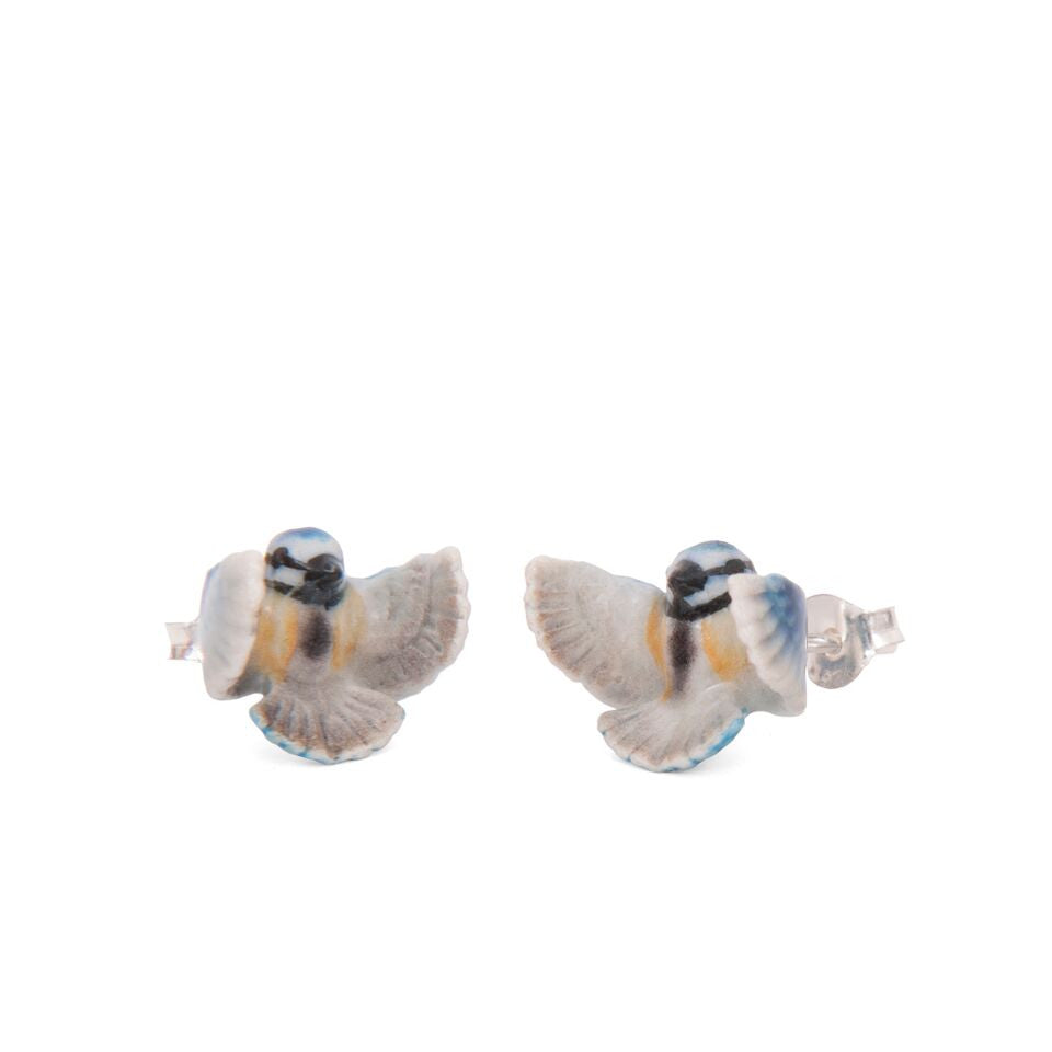 Flying Blue Tit Stud Earrings