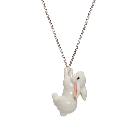 White Leaping Bunny Necklace