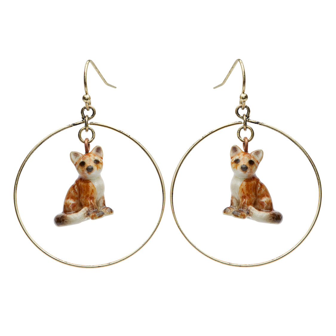 Sitting Fox Round Drop Earrings