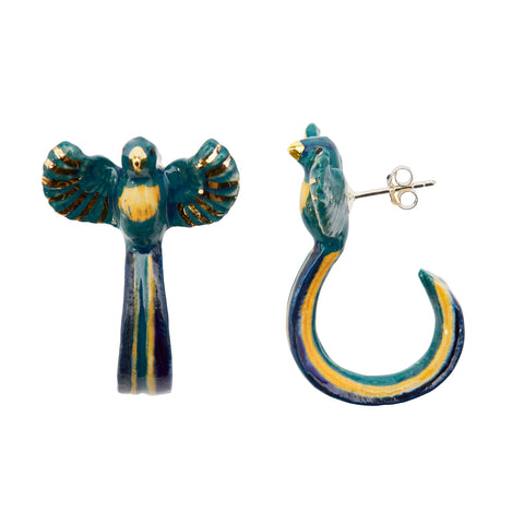 Teal Loop Tail Bird Earrings