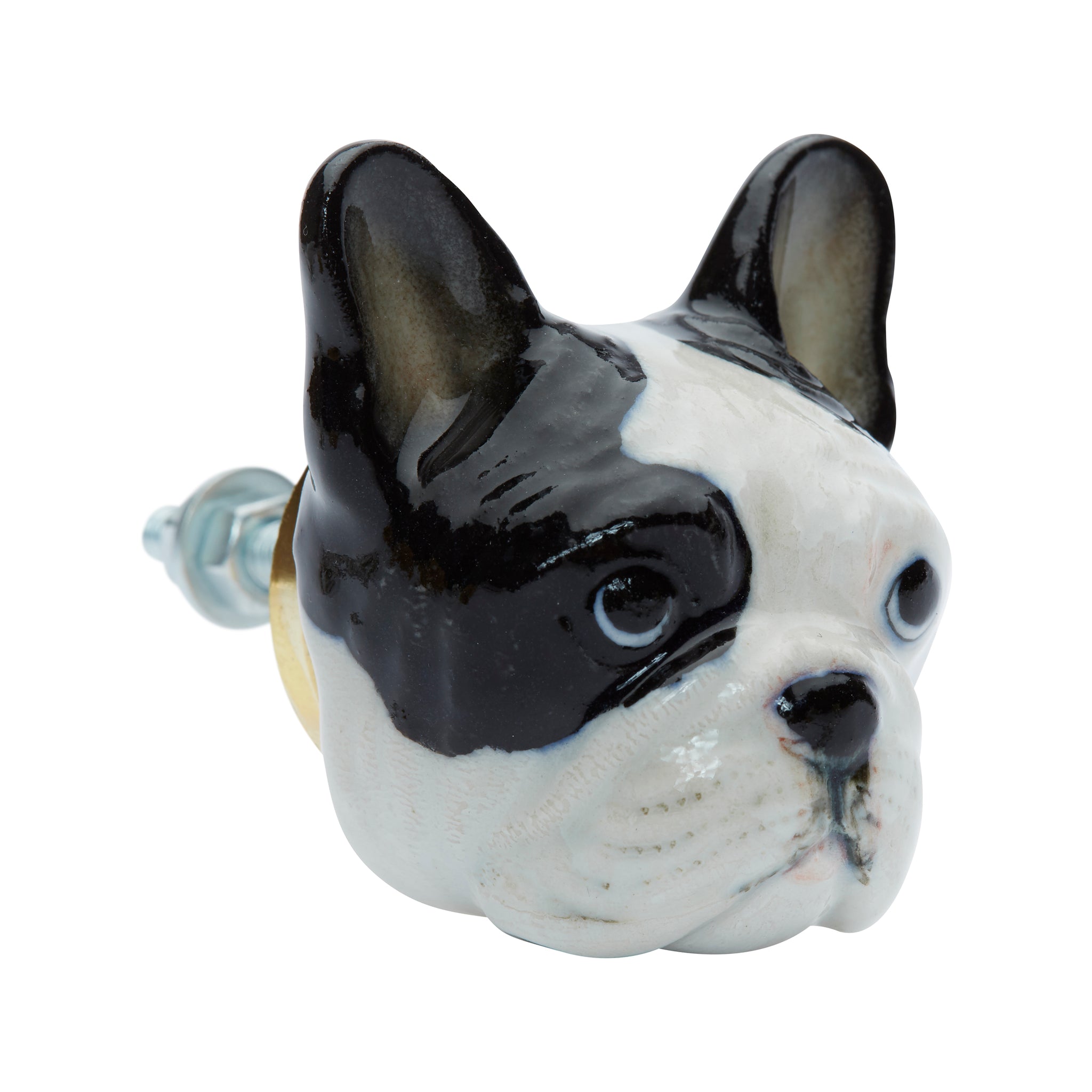Black and White French Bulldog Head Doorknob