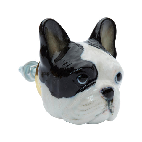 Black and White French Bulldog Head Doorknob