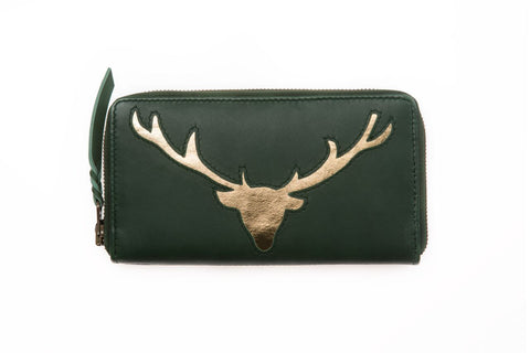 Autumn Sale - Dark Green Leather Stag Cut Out Purse