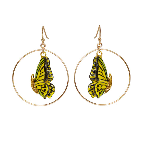 Closed Wing Butterfly Round Drop Earrings
