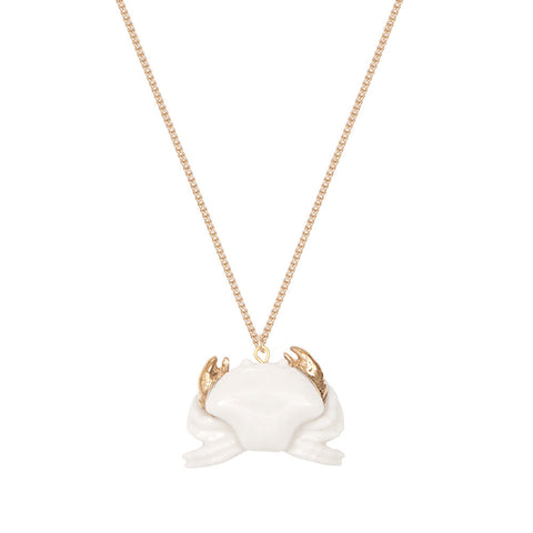 White Crab with Gold Claws Necklace