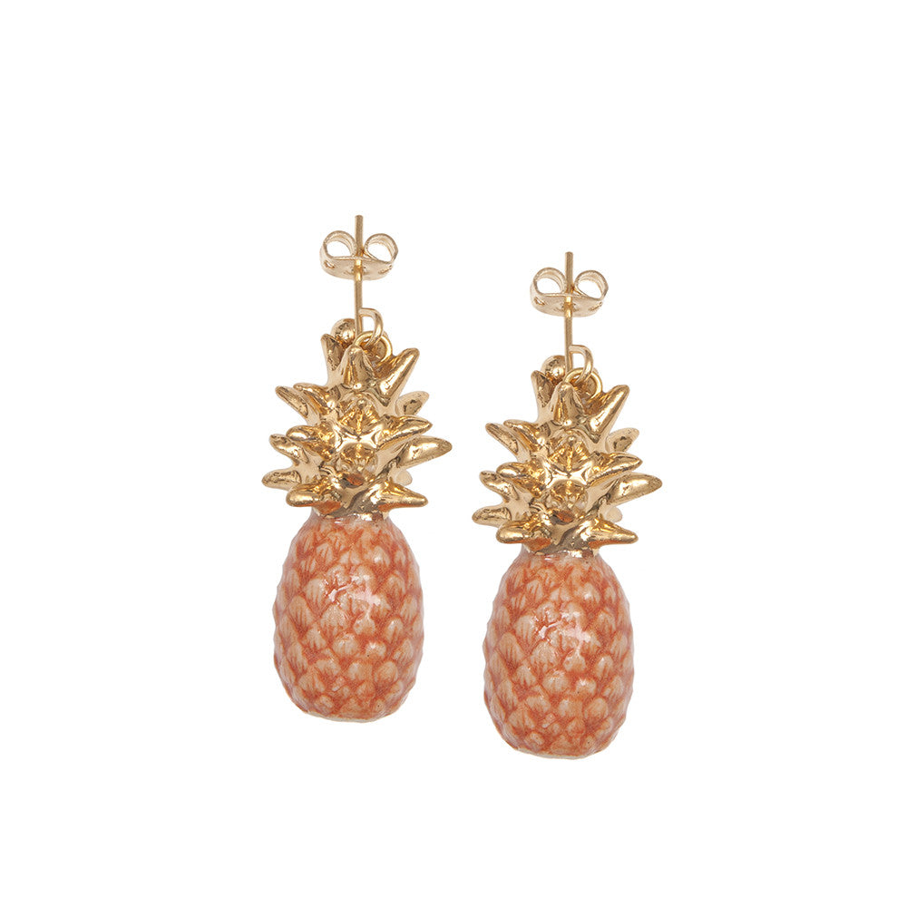 Summer Sale - Peach Pineapple Earrings With Gold Leaf