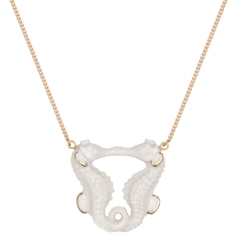 Small White & Gold Kissing Seahorses