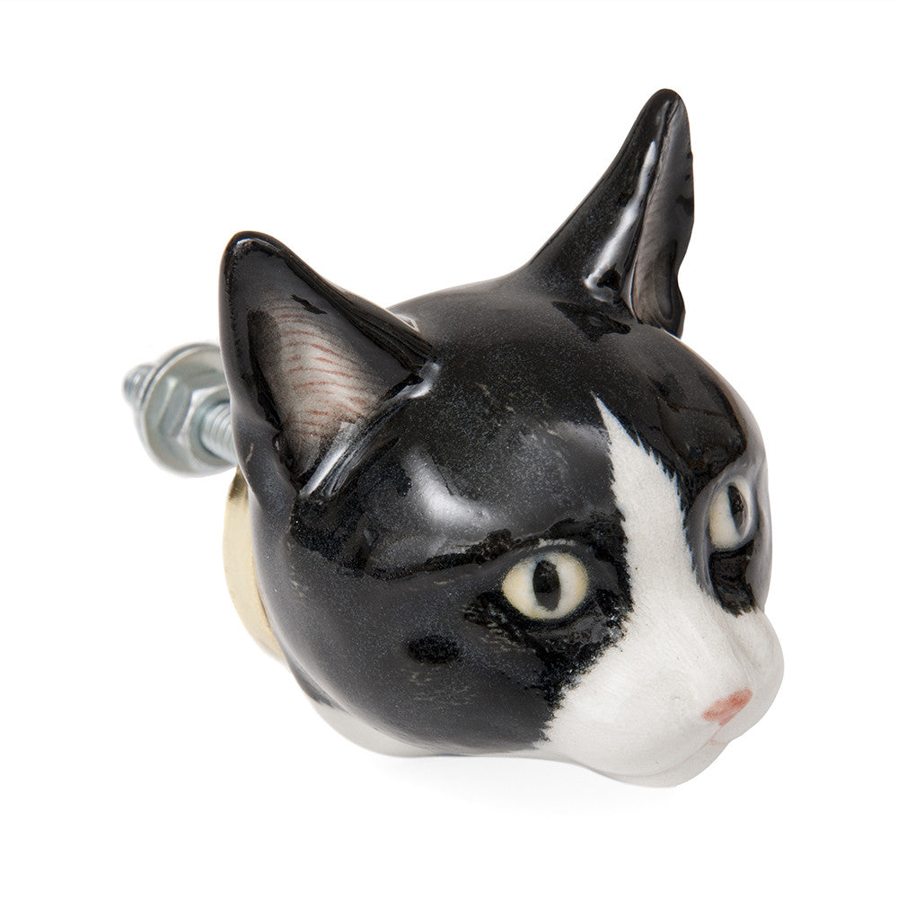 Black and White Cat Doorknob