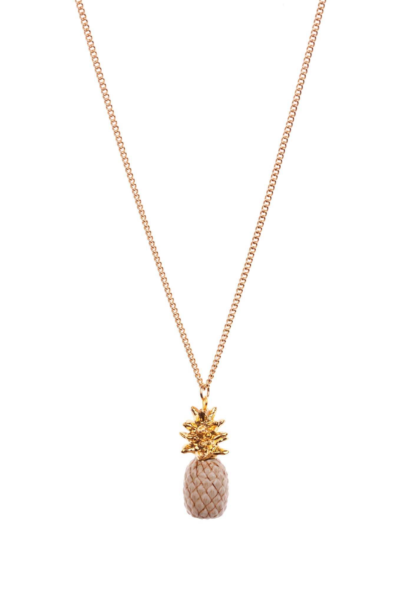 Small Pineapple Necklace with Gold Leaves
