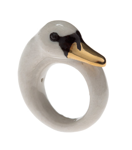 White Swan Ring With Gold Beak