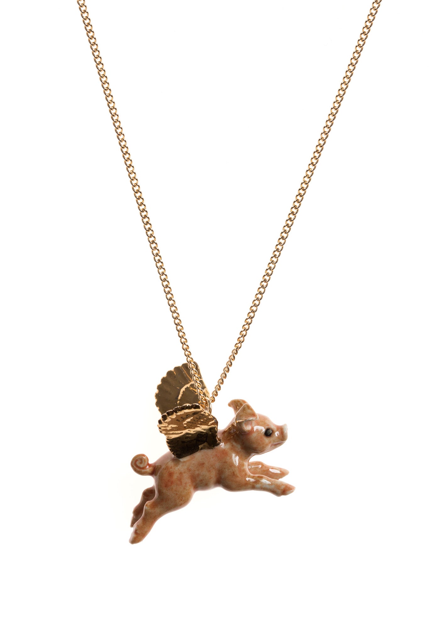 Flying Pig Necklace With Gold Wings