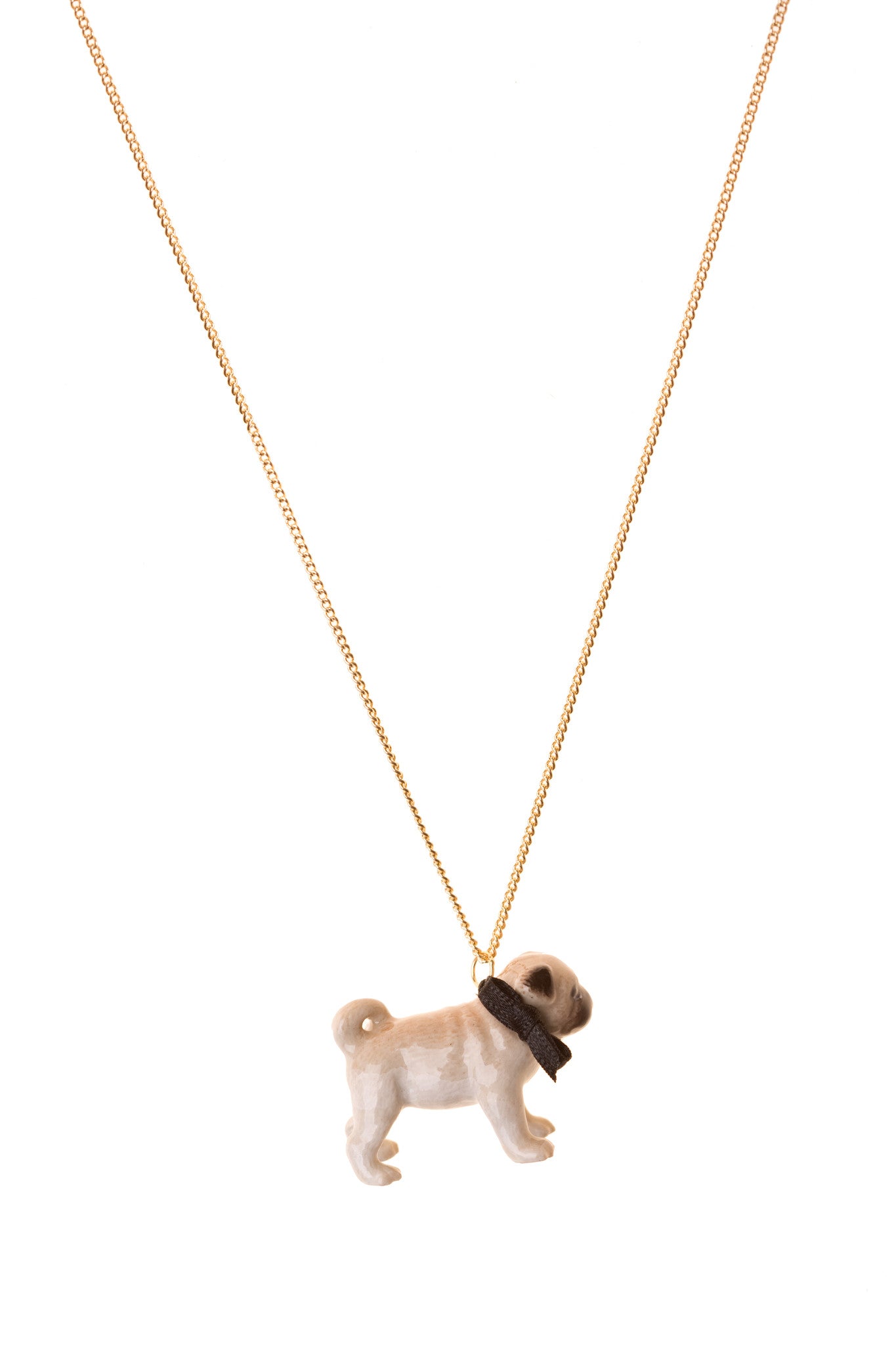 Pug Necklace With Black Bow