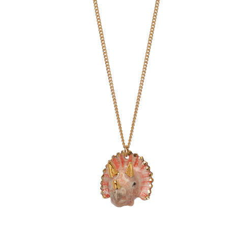 Large Peach and Gold Triceratops Necklace