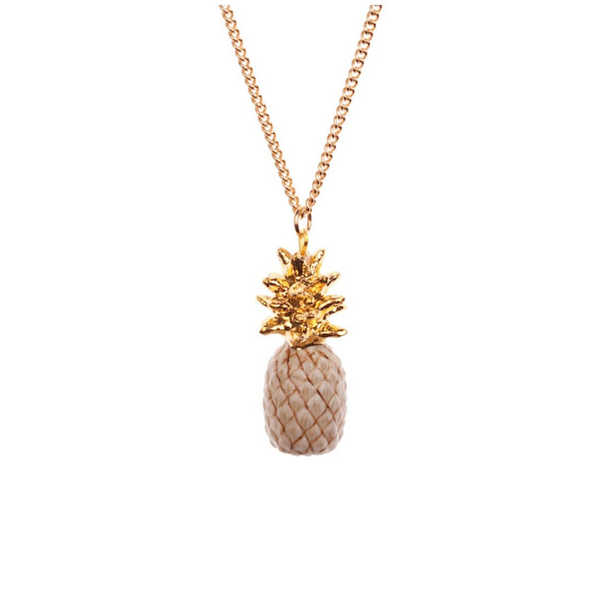 Beige Pineapple Necklace with Gold Leaves