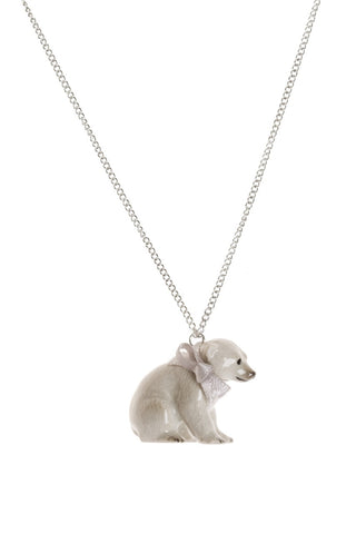 Baby Sitting Polar Bear with Bow Necklace