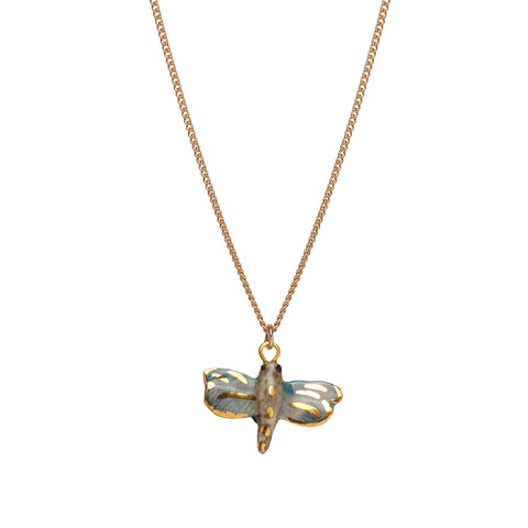 Tiny Golden Blue Dragonfly Necklace