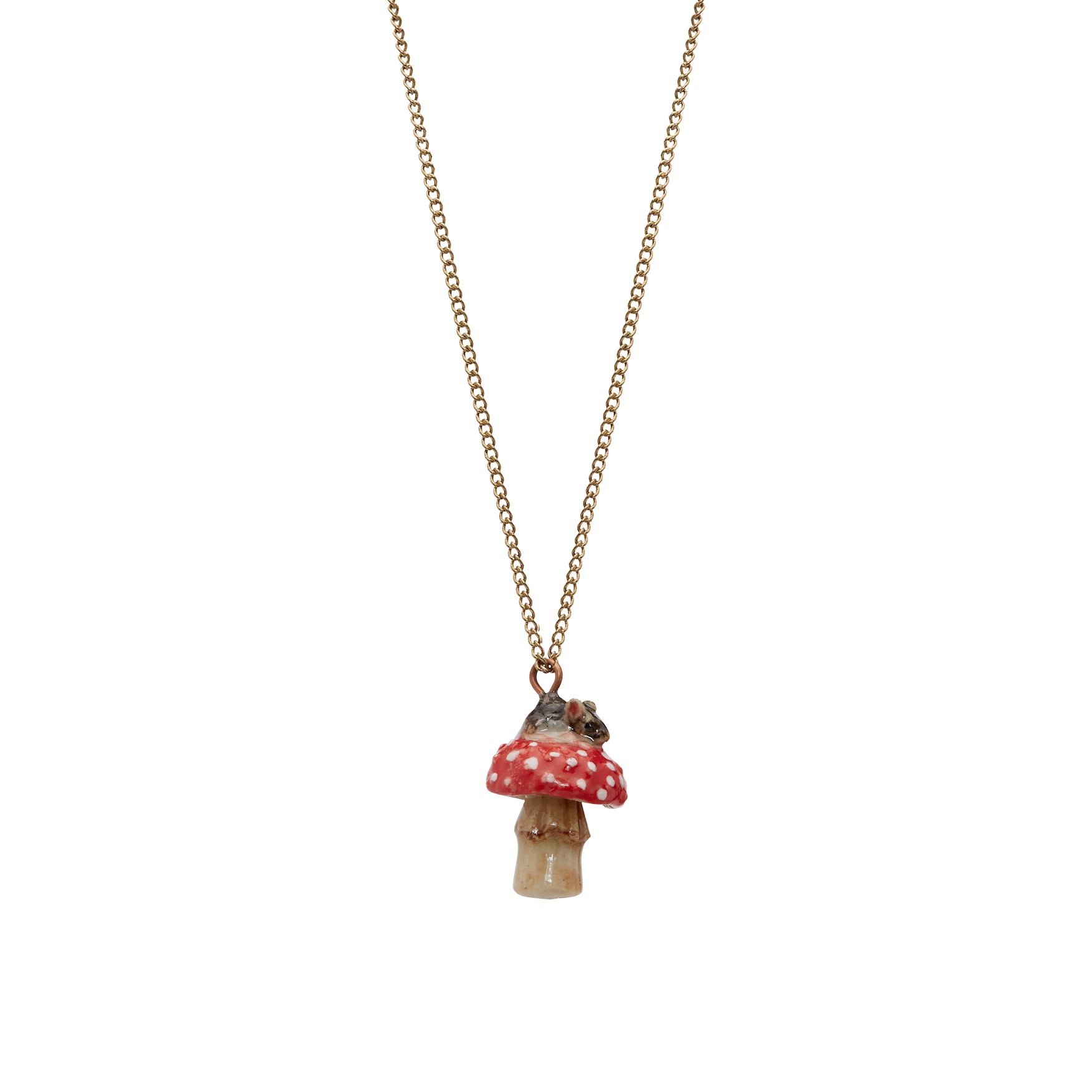Tiny Mouse and Toadstool Necklace