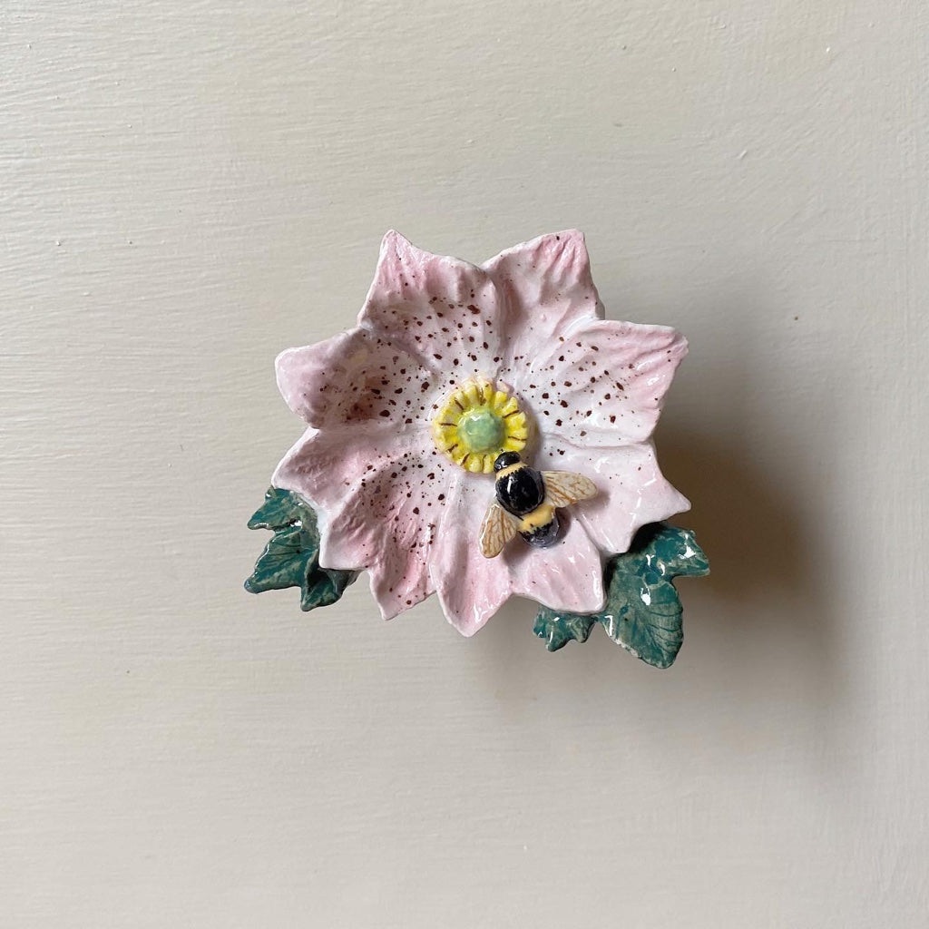 Pink Wild Flower & Bee Doorknob