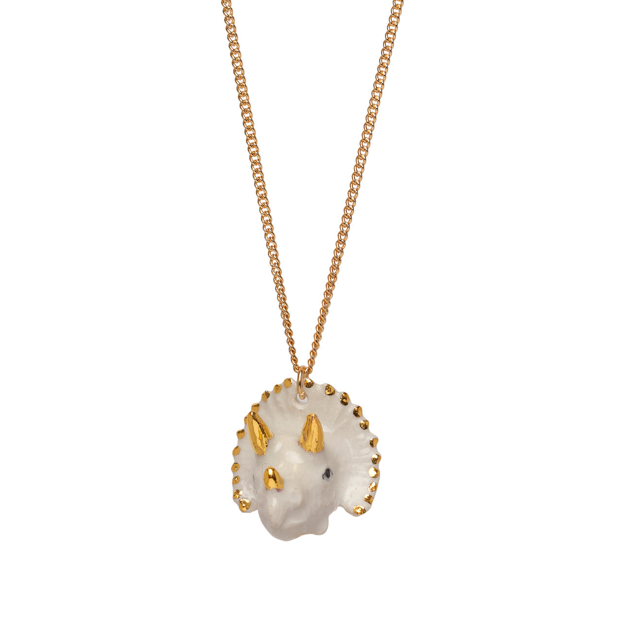 Large White and Gold Triceratops Necklace