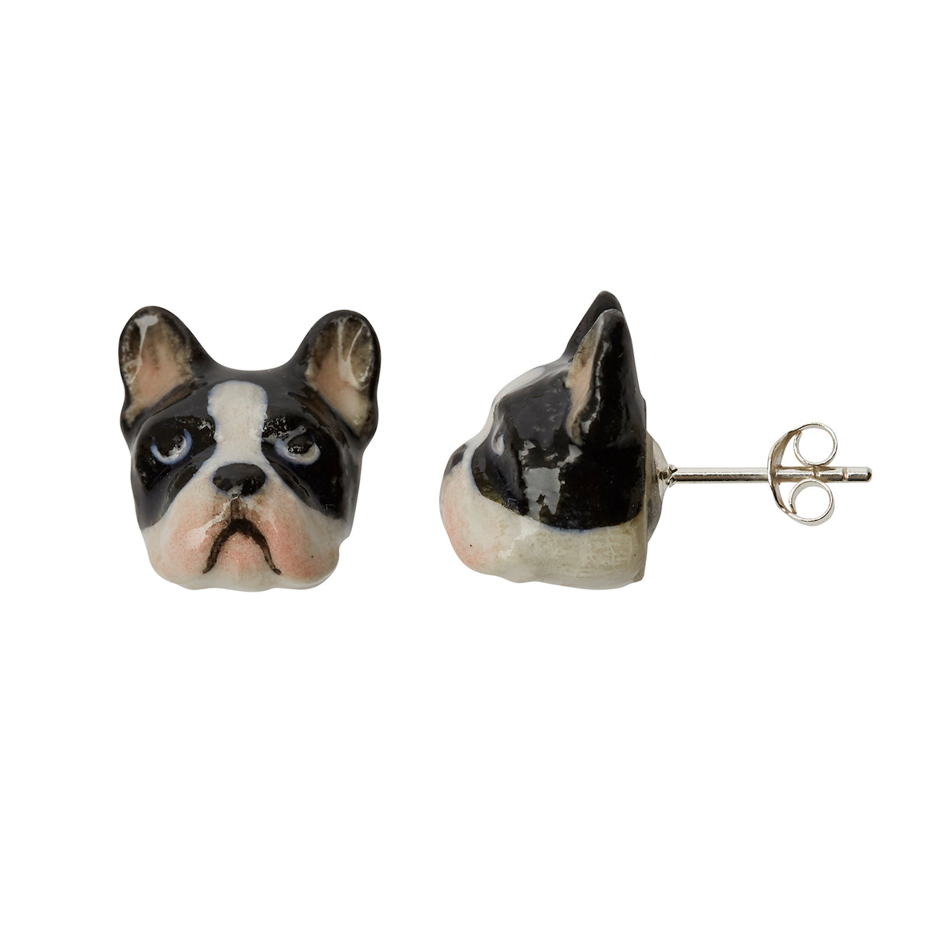 Black & White French Bulldog Stud Earrings