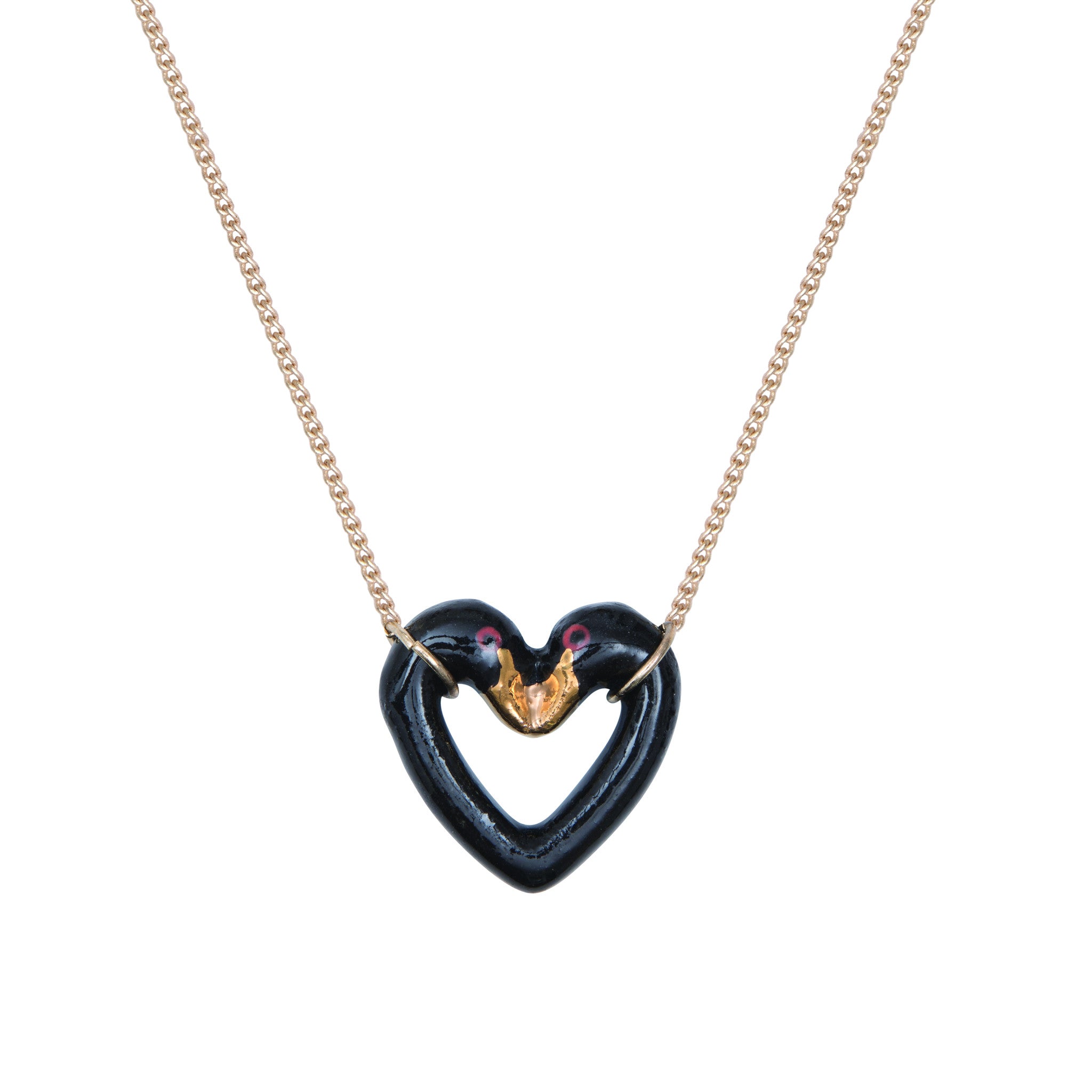 Black and Gold Swan Heart Necklace