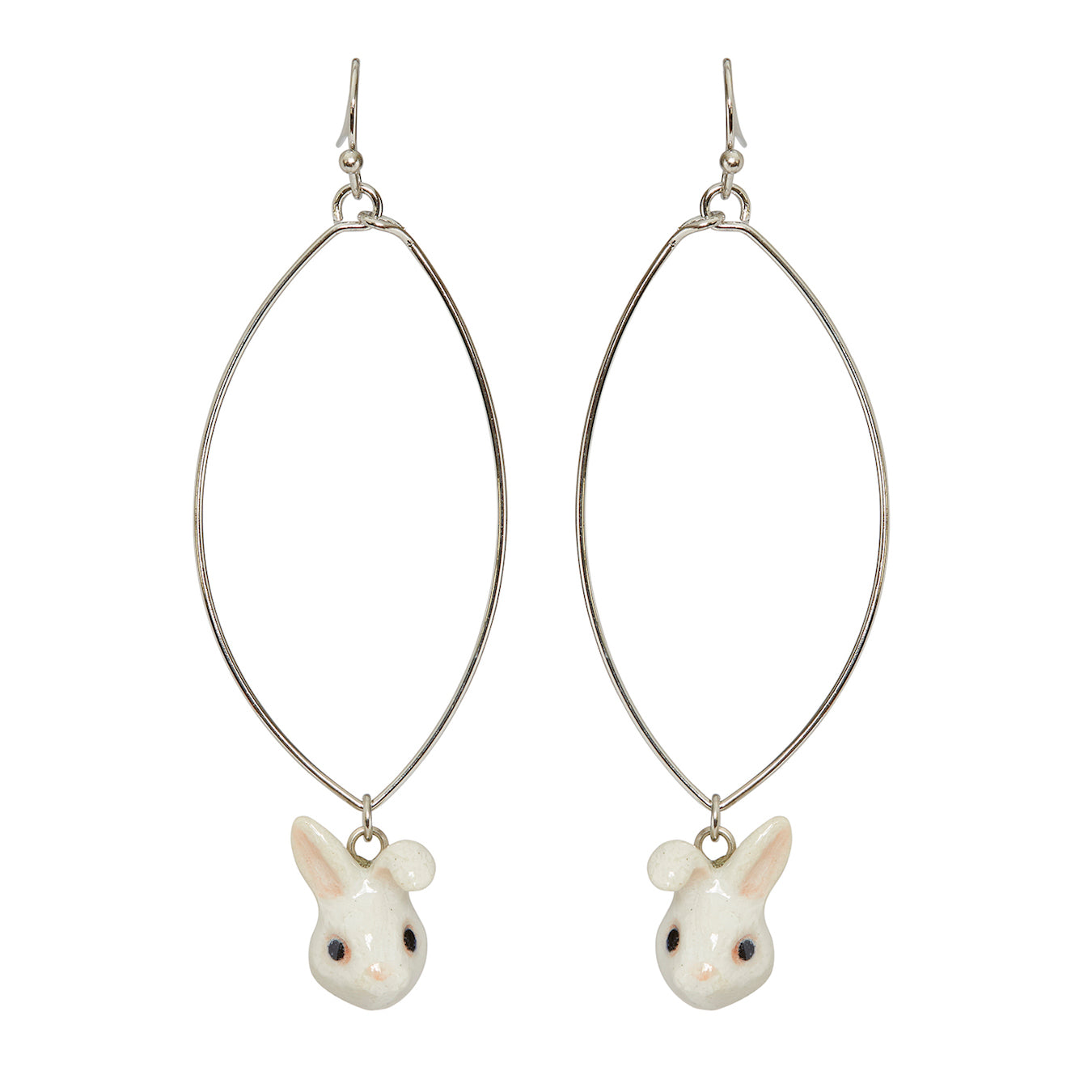 Oval Drop Cute White Bunny Earrings