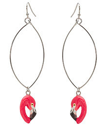Oval Drop Flamingo Head Earrings