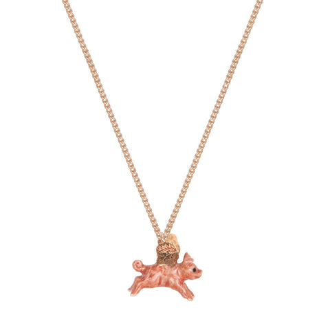 Tiny Flying Pig Necklace with Gold Wings