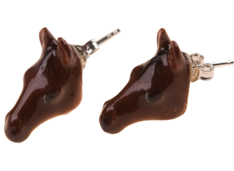 Autumn Sale - Brown Horse Head Stud Earrings