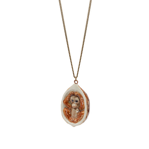 Autumn Sale - Baby Orang-utan in Coconut Necklace